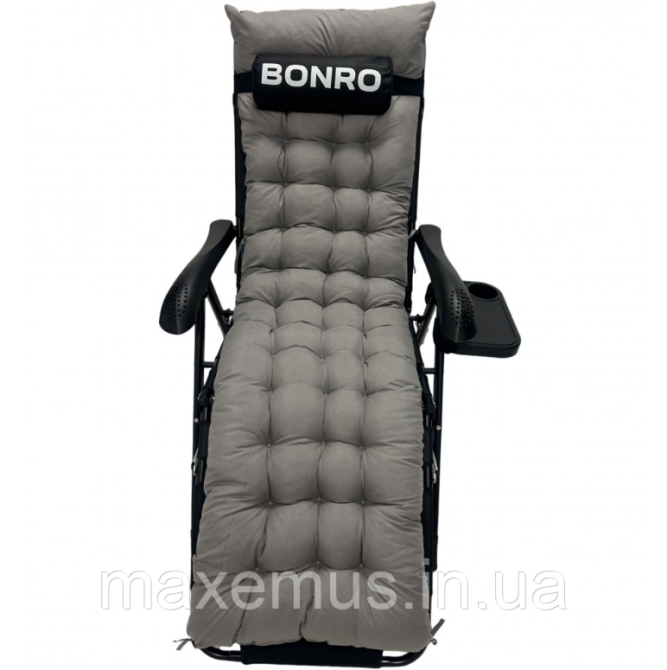 Раскладной шезлонг-лежак для сада и пляжа Bonro B-06 Серый с подушкой и подстаканником (до 120 кг) Мостиська - фото 7