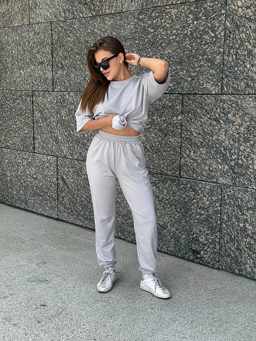 Спортивний костюм жіночий футболка і штани джогери Сірий XL-XXL Харків - фото 3