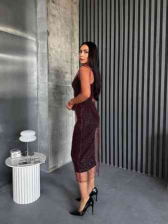 Жіноча елегантна вечірня мідіплаття віскоза та сітка змійка Бордовий, 42/44 Одеса