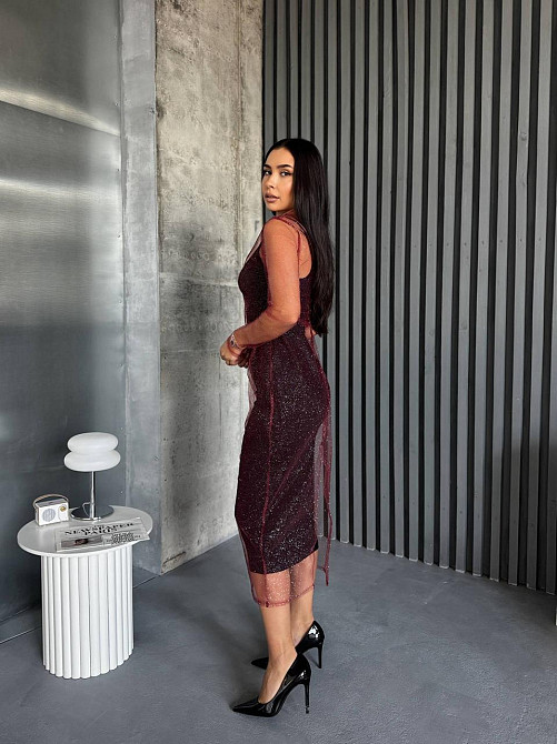 Женская элегантная вечерняя миди-платье вискоза и сетка молния Бордовый, 42/44 Одесса - изображение 5