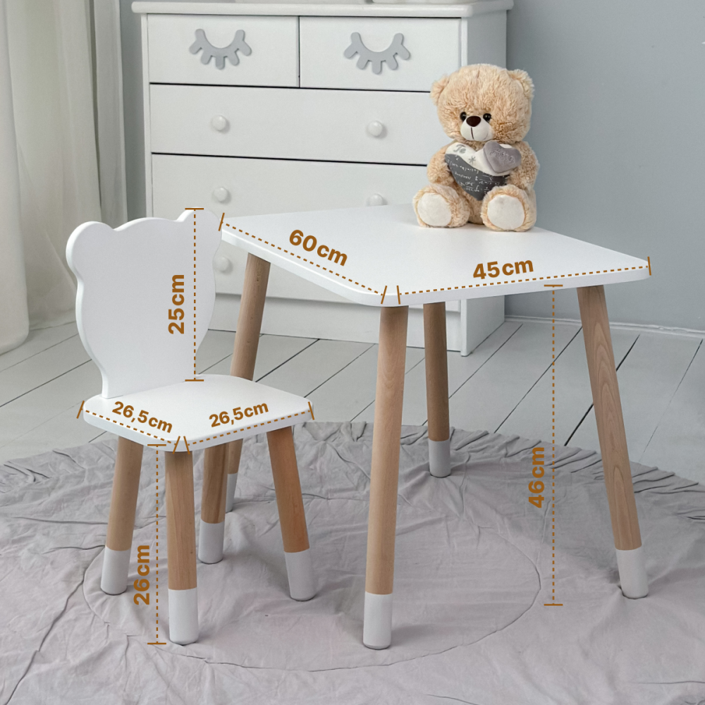 Стіл і стілець "Медведик" для хлопчачої кімнати, білий Київ - фото 1