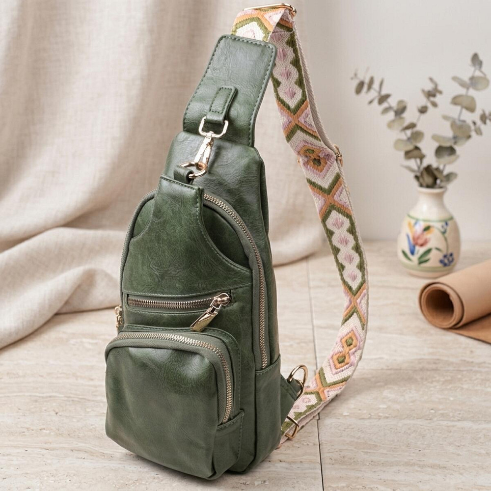 Трендовая женская слинг сумка через плечо из экокожи Vintage 22755 Зеленый Киев - изображение 11