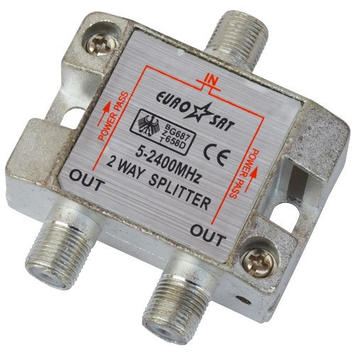 Спліттер (Splitter) ТВ 2-way 5-2400MHZ, з проходом живлення, корпус метал Полтава - фото 1