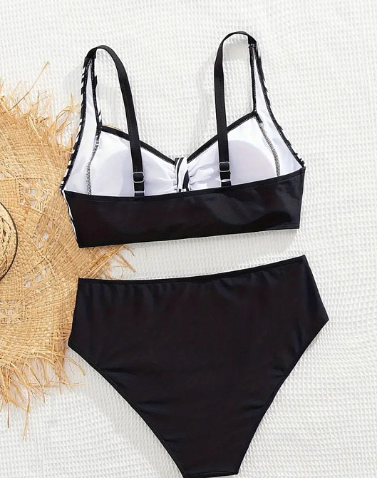 Роздільний купальник великого розміру жіночий леопардовий чорно-білий Київ - фото 6