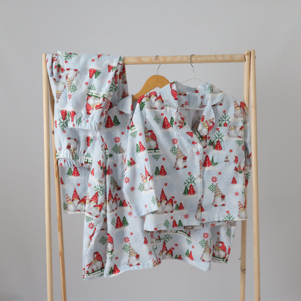 Фемелі новорічні теплі піжами з гномами жіноча та дитяча (сорочка + штани) 152, 52 Кам'янець-Подільський - фото 1