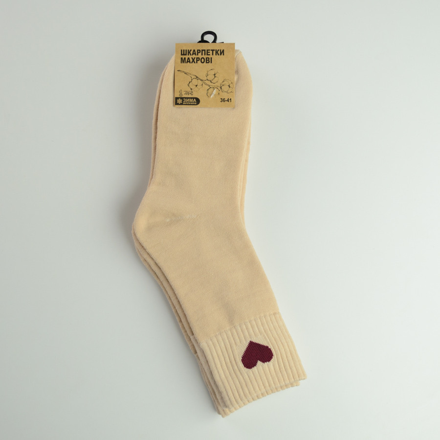 Теплі шкарпетки жіночі класичні із сердечком однотонні GM Textile Високі 36-41 Бежевий Суми - фото 4