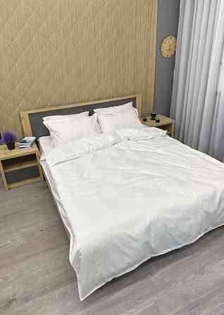 Комплект постільної білизни Страйп-сатин Сімейний 2 х 150х200 з простирадлом на резинці Білий (88-217) Київ