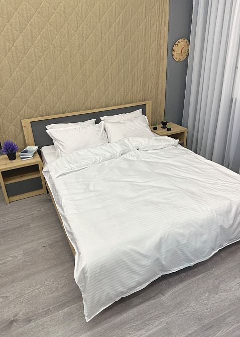 Комплект постельного белья Страйп-сатин Семейный 2 х 150х200 с простыней на резинке Белый (88-217) Киев - изображение 4