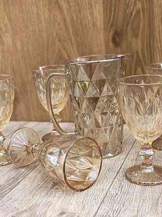 Набір 6 шт. келихів + глечик 1 л. «Дзеркальний Смарагд» 300 мл бурштиновий колір Київ