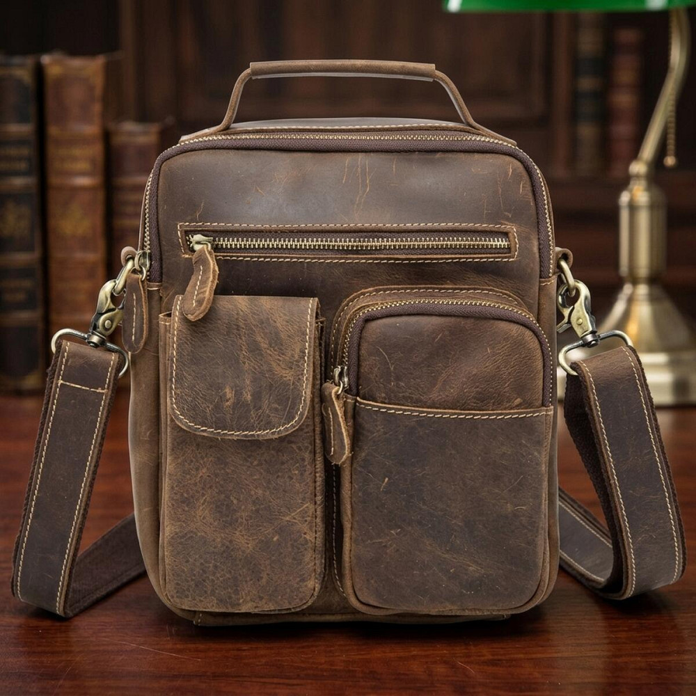 Сумка чоловіча Crazy horse Vintage 14692 Коричнева Київ - фото 8