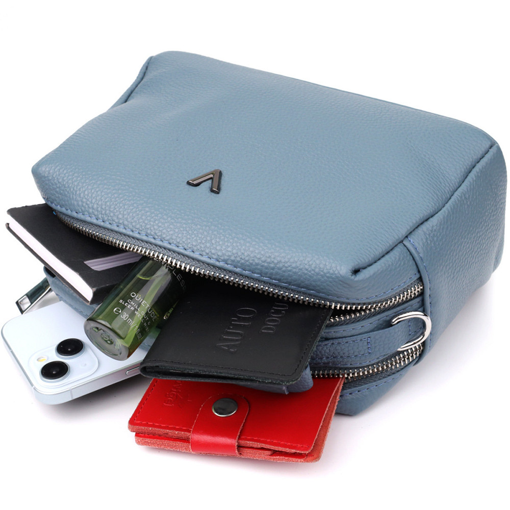 Элегантная женская сумка с двумя секциями из натуральной кожи Vintage 22920 Голубой Киев - изображение 8