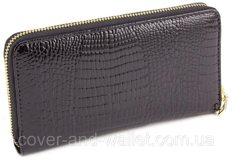 Черный женский кожаный лаковый кошелек на молнии для денег и карт Marco Coverna Киев - изображение 3