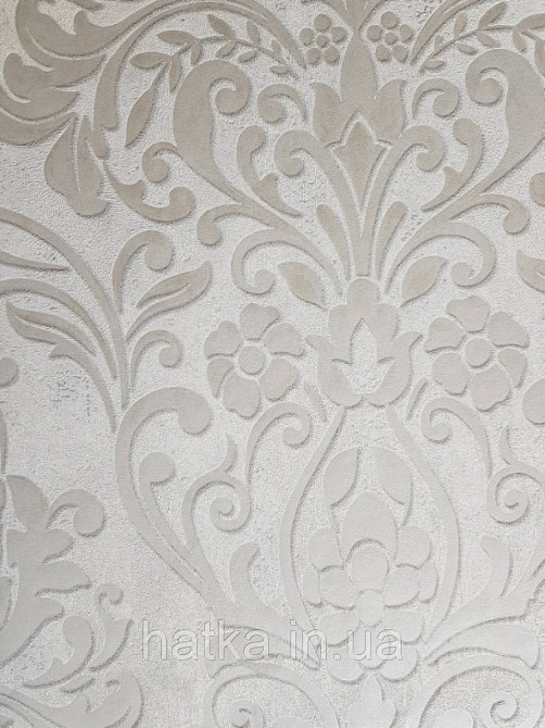 Шпалери вінілові на флізелін Marburg City glam 32302 метрові вензелі завитки сріблом на білому під штукатурку Київ - фото 4