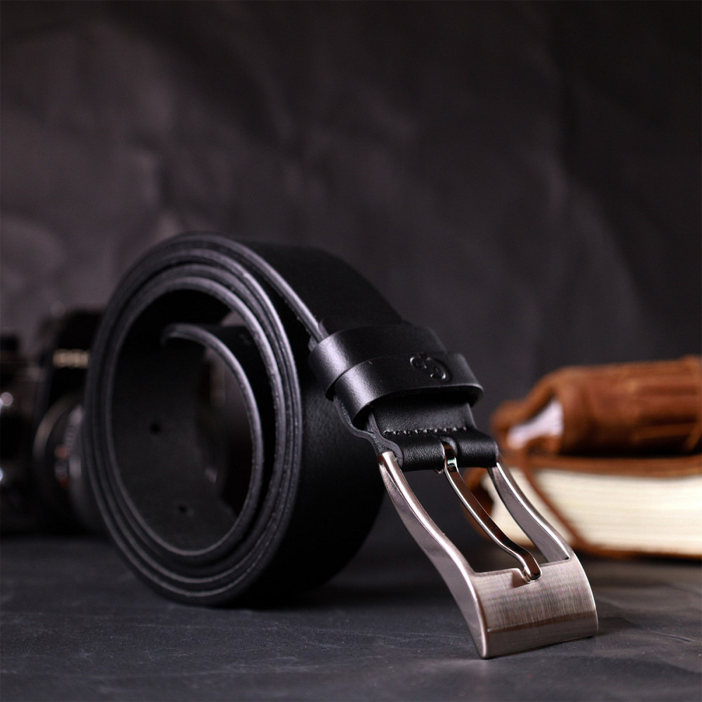 Класичний пояс під штани для чоловіків із натуральної шкіри GRANDE PELLE 11688 Чорний Київ - фото 3