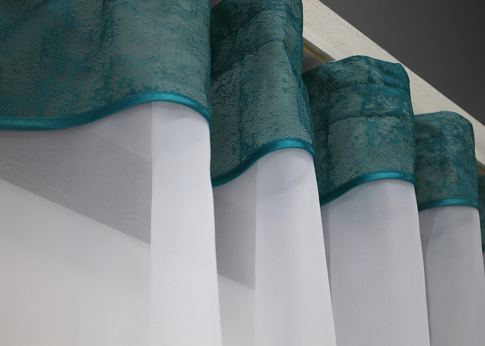 Кухонный комплект VR-Textil № 085к шторки с ламбрекеном белый с бирюзовым 280х170 см (52-0916) Киев - изображение 4