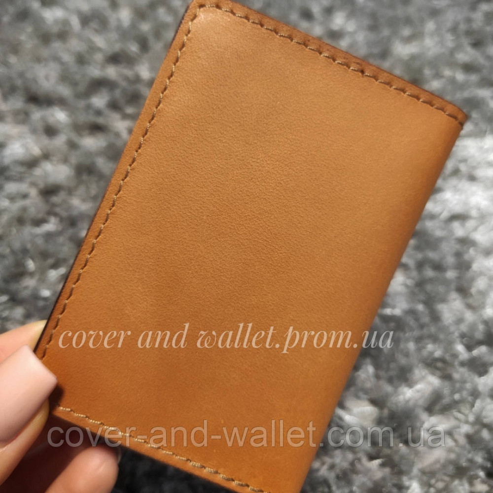 Желтая кожаная обложка на id паспорт и права с гербом Украины Киев - изображение 4