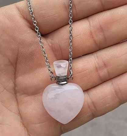Кулон флакон сердце из натурального розового кварца на цепочке, аромакулон для эфирных масел и духов Киев