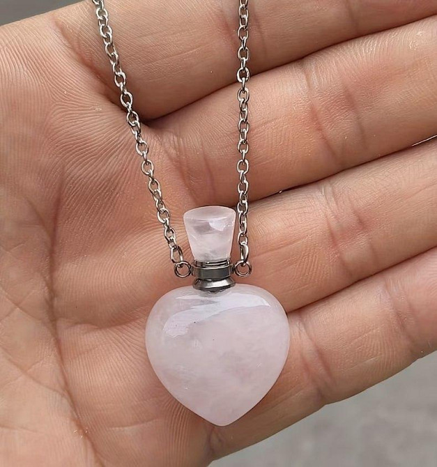 Кулон флакон сердце из натурального розового кварца на цепочке, аромакулон для эфирных масел и духов Киев - изображение 1