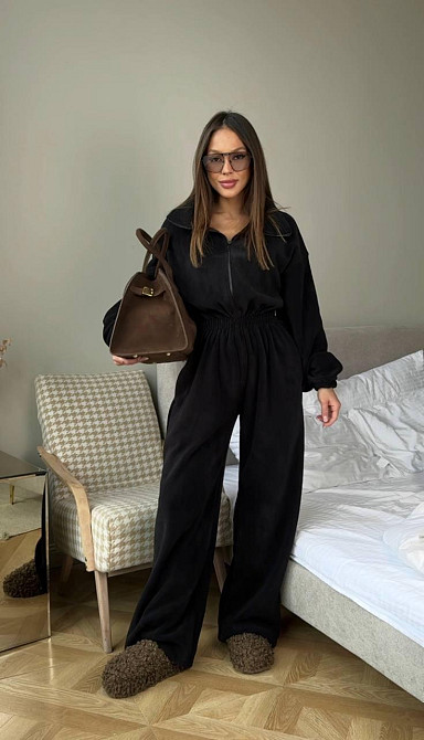 Жіночий теплий оверсайз комбінезон Фліс Полар Чорний Одеса - фото 1