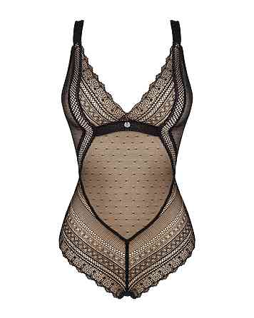 Кружевное боди с декольте Obsessive Estiqua teddy M/L, черное, широкие лямки Sex Aura Киев
