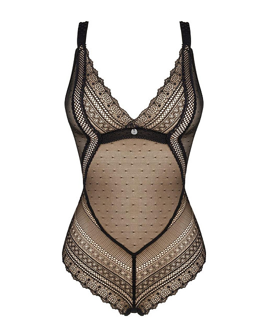 Кружевное боди с декольте Obsessive Estiqua teddy M/L, черное, широкие лямки Sex Aura Киев - изображение 5