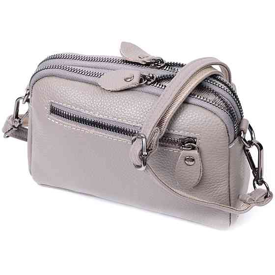 Зручна жіноча сумка прошита ромбами на лицьовій стороні з натуральної шкіри Сірий (Vintage) Київ