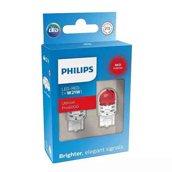 Комплект светодиодных ламп Philips 11065RU60X2 W21W LED Ultinon Pro6000 SI 12V WX3x16d RED Харків