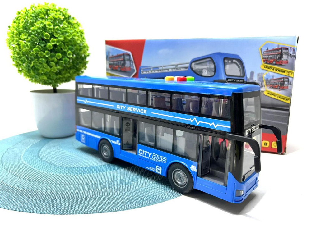 Автобус інерційний двоповерховий світло звук двері відкриваються гумові колеса Синій (RJ5504) Чернигов - изображение 5