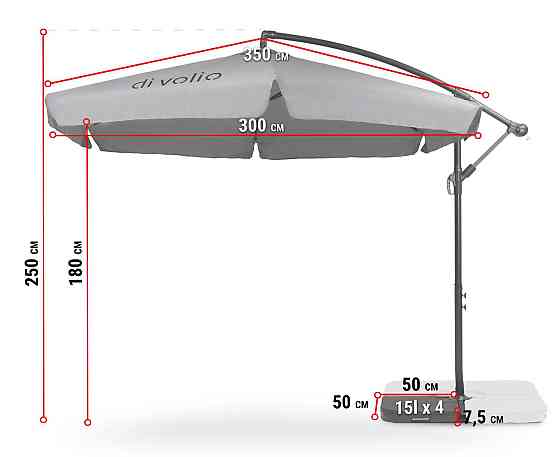 Парасолька садова Di Volio EMPOLI 350см сіра+ Основа садової парасольки Киев