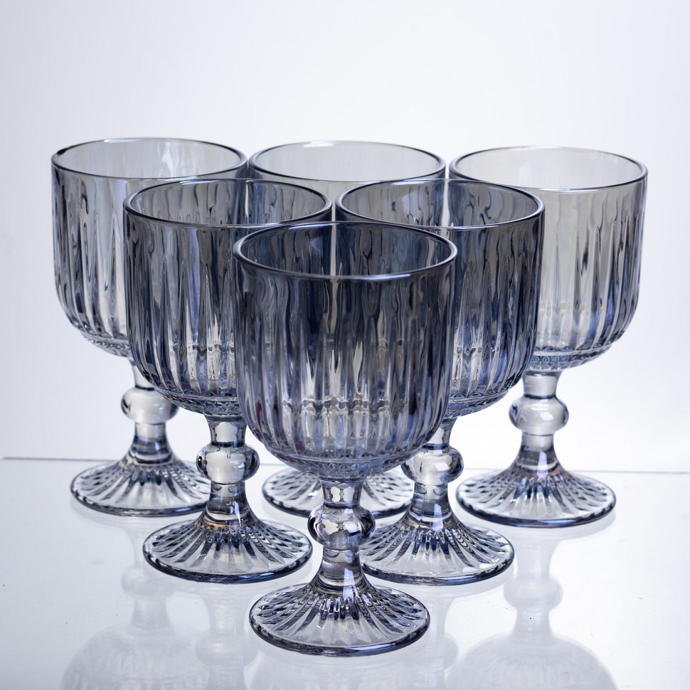 Набір келихів для вина 6 штук по 300 мл ребристих із товстого скла синій HP-19-237 Коломыя - изображение 2