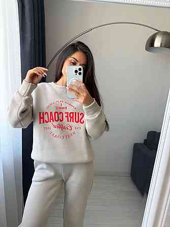 Жіночий теплий оверсайз костюм-двійка: кофта та штани турецька тринитка пеньє на флісі Молочний, 48/50 Одеса