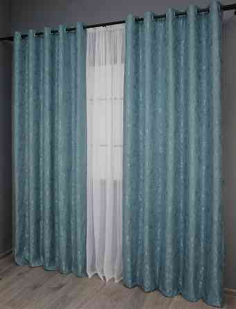 Комплект штор на люверсах VR-Textil Льон мармур Pavliani № 1369ш 150х250 см 2 шт Лазурний (37-0051) Київ