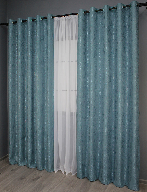 Комплект штор на люверсах VR-Textil Льон мармур Pavliani № 1369ш 150х250 см 2 шт Лазурний (37-0051) Київ - фото 4