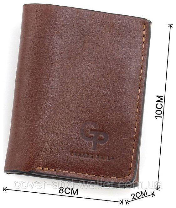 Маленький шкіряний гаманець ручної роботи на магнітах коричневого кольору Grande Pelle Київ - фото 4