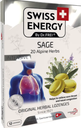 Льодяники з шавлією та ментолом для дорослих Swiss Energy Herbal Lozenges Blister 20 herbs + Sage 12 льод Київ