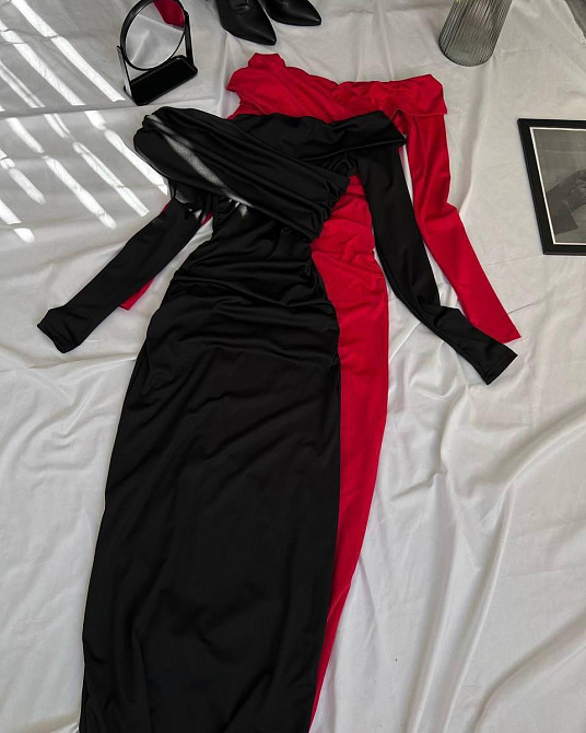 Женское изысканное платье макси с драпировкой микродайвинг Черный, 46/48 Одесса - изображение 1