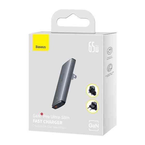 Мережевий зарядний пристрій з  кабелем Baseus GaN5 Pro Ultra-Slim Fast Charger C+U 65W Gray((With Mini White Cable C to C Киев