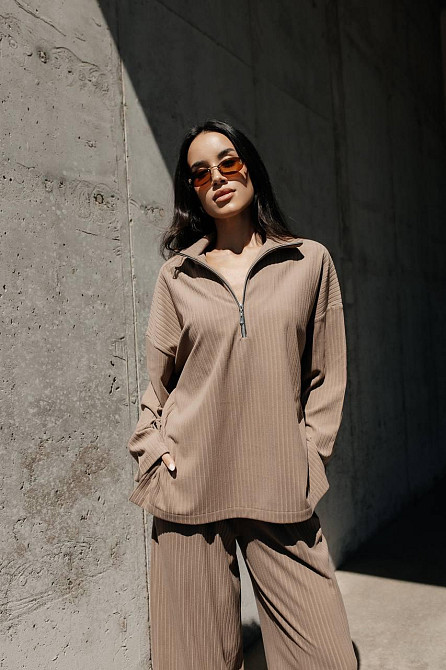 Женский повседневный оверсайз костюм двойка: кофта и штаны трикотаж пума рубчик Одесса - изображение 7