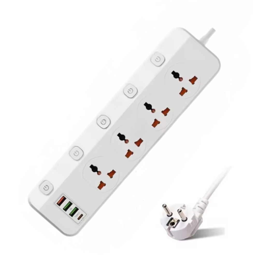 Мережевий фільтр BKL-456 1 QC3.0 +1 PD20W+ 3 USB, 100-250V, 10А, 4 розетки, білий Кам'янець-Подільський - фото 1