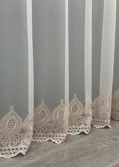 Тюль VR-Textil 1659т Грек-сітка з вишивкою Молочний з пудровим 300х270 см (42-0667) Київ - фото 8
