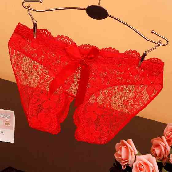 Трусики з розрізом мереживні з бантом 42-44 червоний Київ