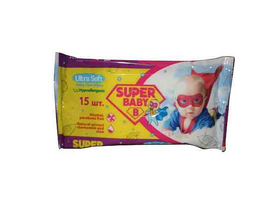 Влажные салфетки SuperPack ромашка и алое, 15шт ТМ Super Baby Киев