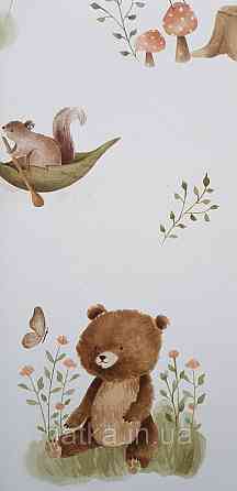 Шпалери флізелінові еко Rasch Kids World II 0.53х10 дитячі ведмедики білки косулі зайці коричневі на білому Київ