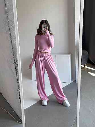 Жіночий базовий прогулянковий костюм-двійка: лонгслів і штани турецька віскоза Барбі, 48/50 Одеса