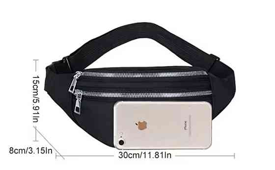 Сумка на пояс бананка 2 кармана унисекс 30 на 15 см чёрный Киев
