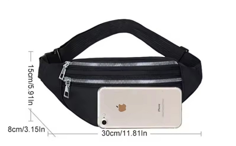 Сумка на пояс бананка 2 кармана унисекс 30 на 15 см чёрный Киев - изображение 6