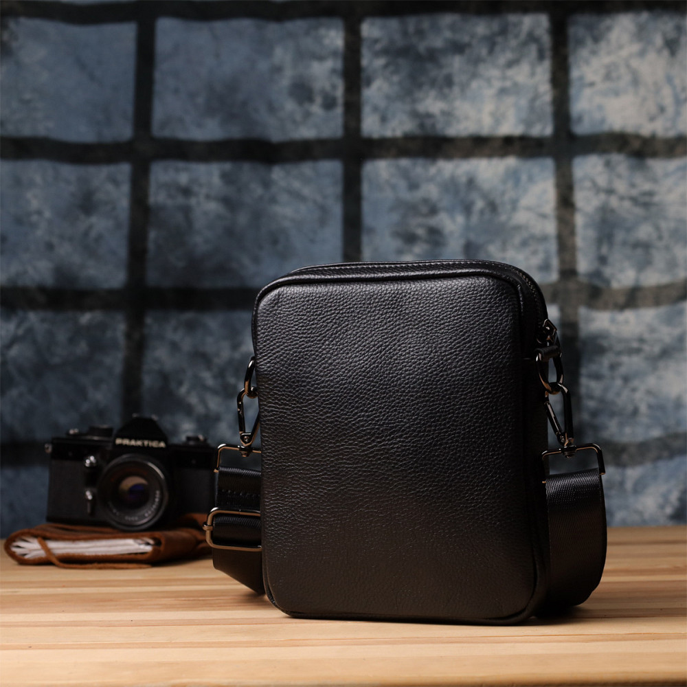 Компактная мужская сумка на плечо из натуральной кожи Vintage 23021 Черный Киев - изображение 10