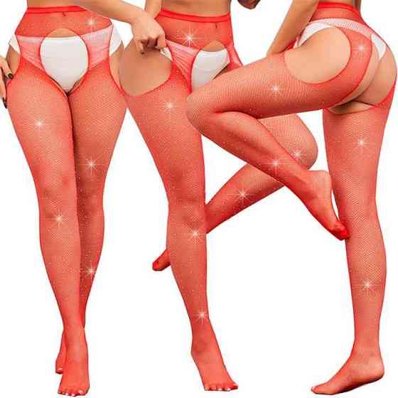 Колготки Very Sexy Shine з відкритим доступом і стразами — Червоний — XS/S/M (1/2/3) — Еротична білизна Вінниця