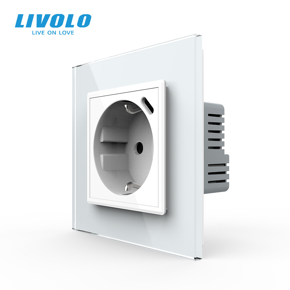 LIVOLO Електрична розетка з USB Type-C 18Вт для зарядки, з заземленням, LIVOLO, біла, скляна ра Коломия - фото 1