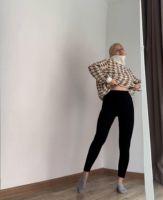 Жіночі теплі лосини в рубчик Чорний 46/48 Харків - фото 3